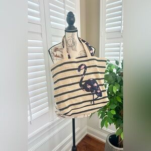 Vera Bradley Flamingo Fiesta Beach Straw Appliqué Tote